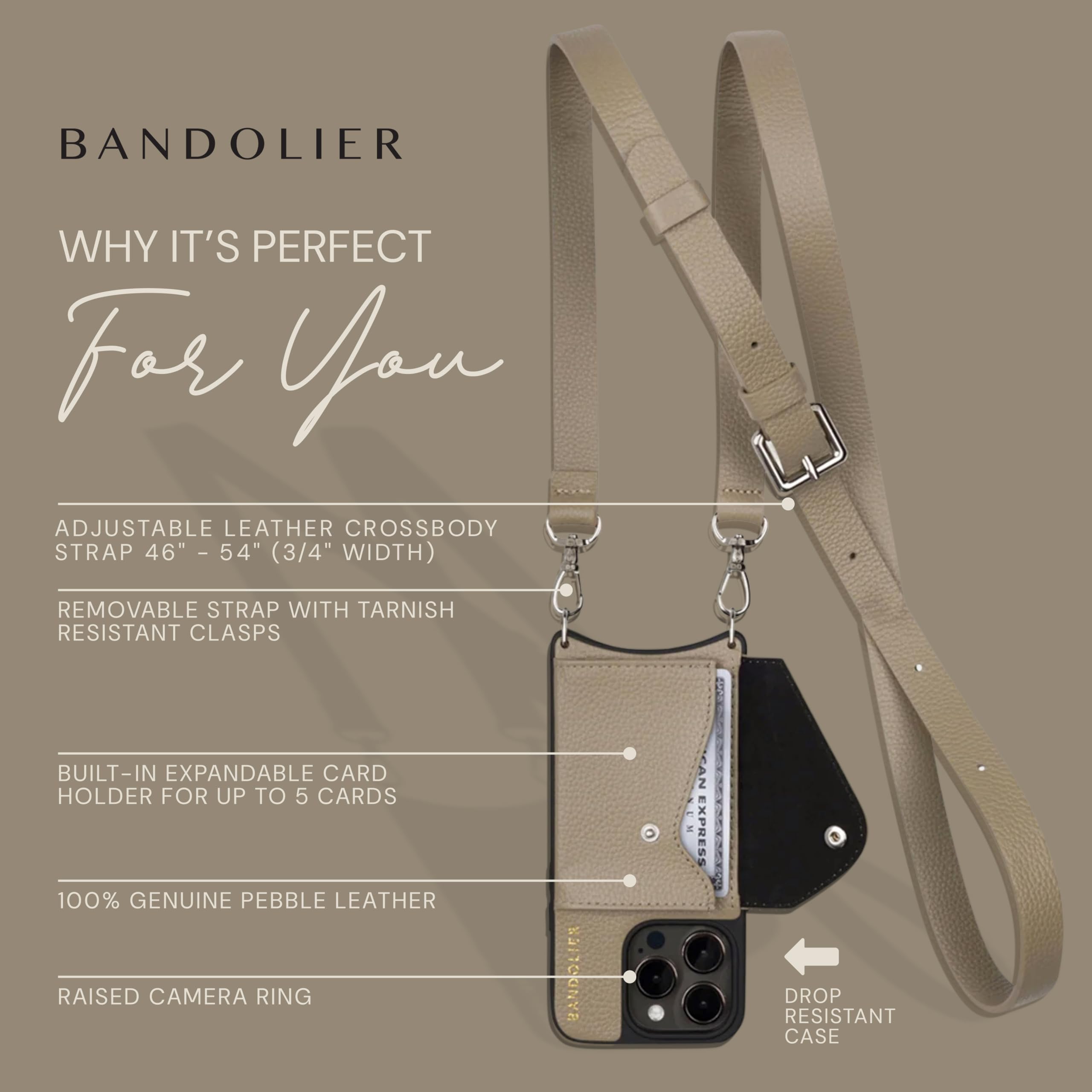 BANDOLIER ベージュ iPhone16Pro Max用ケース Amazon.com: Bandolier Hailey Crossbody Wallet Phone Case for